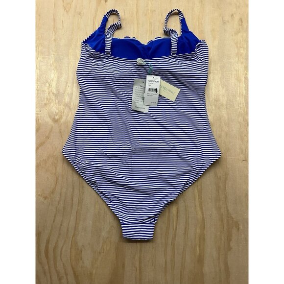 Sea Level Scalloped Square Neck One-Piece Swimsuit Sz 10 Blue Stripe MSRP $155 - Picture 2 of 5